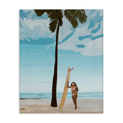 Tropical Beach Day Girl Canvas Wall Art by Amelia Noyes
