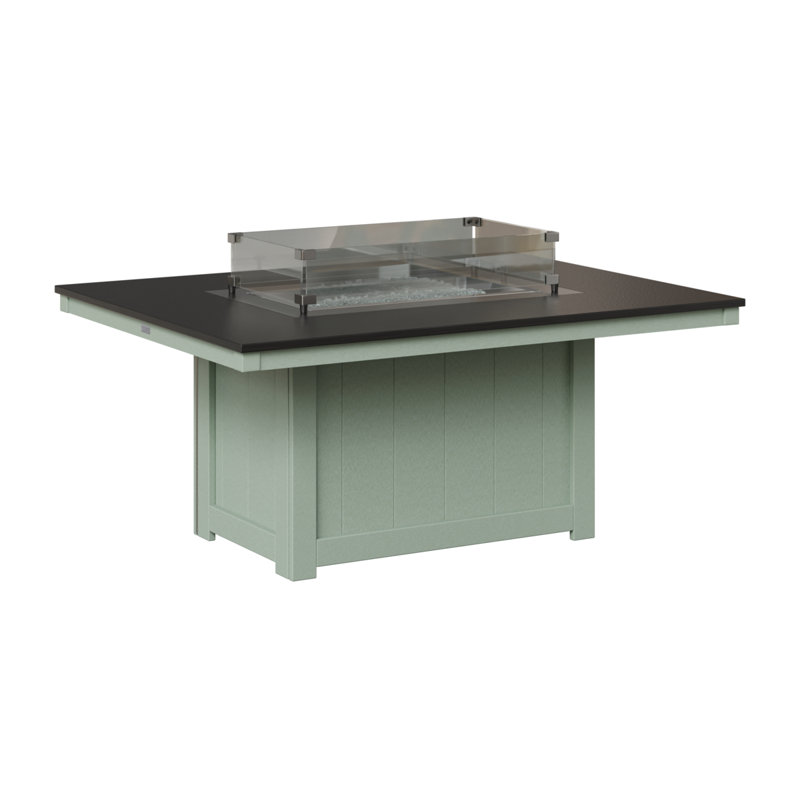 Berlin Gardens Donoma Rectangular Fire Pit Table, Hammered Top Black with Seafoam Base