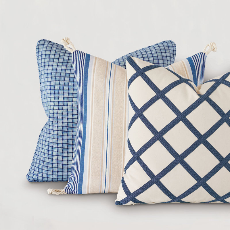 Alvin Linen Square Pillow Cover & Insert, 22"H x 22"W, Blue/Plaid