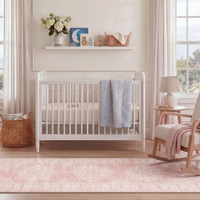 Finley Machine Washable Rug, Pink/Cream, 5' x 7'