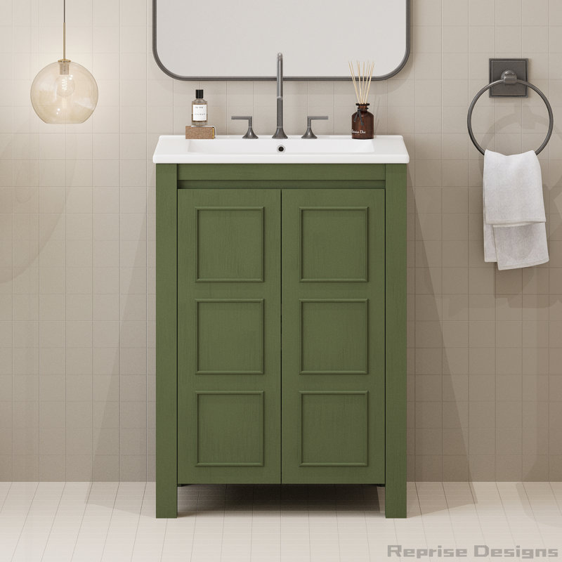 Petit meuble-lavabo 24 po avec lavabo en céramique, portes à fermeture douce, tablette réglable