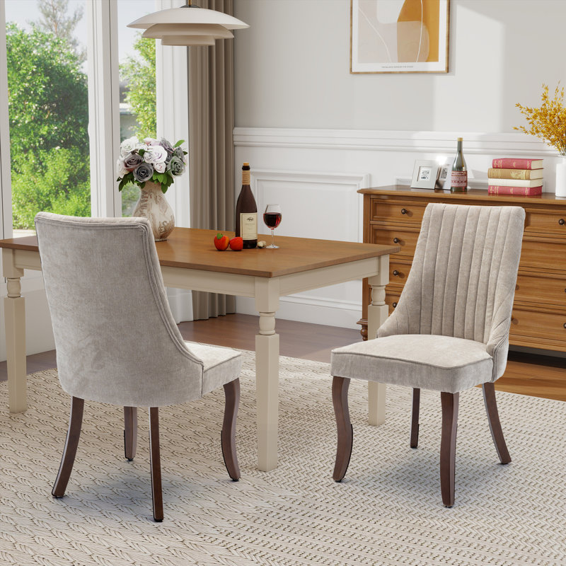 Upholstered Channel Tufting Dining Chairs (Set Of 2), Beige