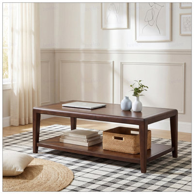 1PC Walnut Finish Coffee Table Bottom Shelf Rectangular Smooth Corners Contemporary Living Room Home Furniture Cocktail Table