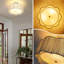Plafonnier bohème en rotin, plafonnier semi-encastré à 3 lumières avec abat-jour tambour en fleur, plafonnier proche avec lustre moderne pour la salle à manger, le couloir et la salle à manger