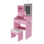 Miroir de coiffeuse 3 couleurs à DEL avec tabouret, coiffeuse rose pour la chambre à coucher, 2 tiroirs et 5 armoires de rangement (4 ouvertes + 1 cachée), éclairage réglable
