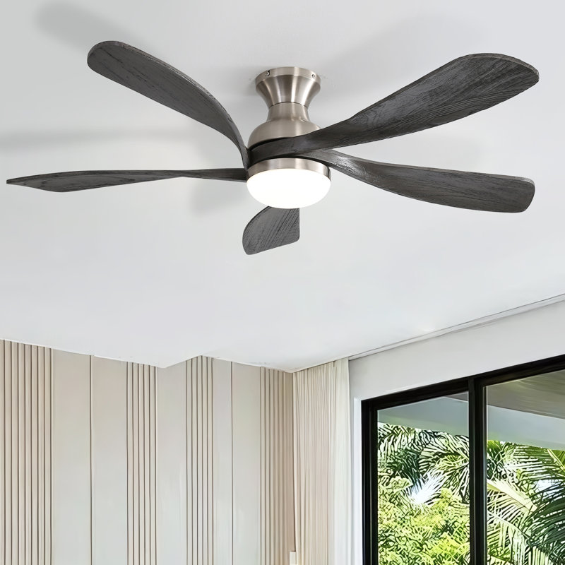 Whisper 52" 5-Solid Blade Classic Flush Mount Ceiling Fan with LED Light Kit and Remote Control, Chrome