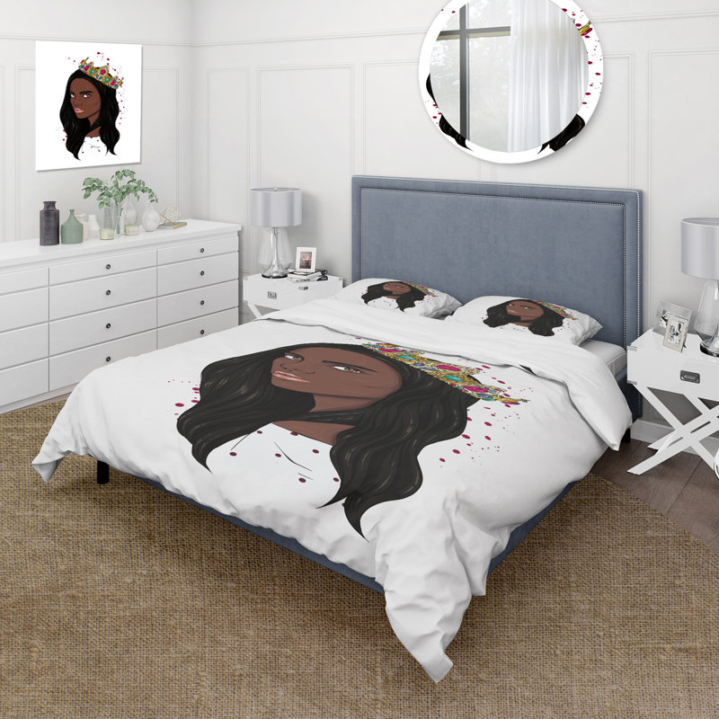 Portrait d'une femme afro-américaine avec couronne - ensemble de housse de couette moderne - microfibre de polyester
