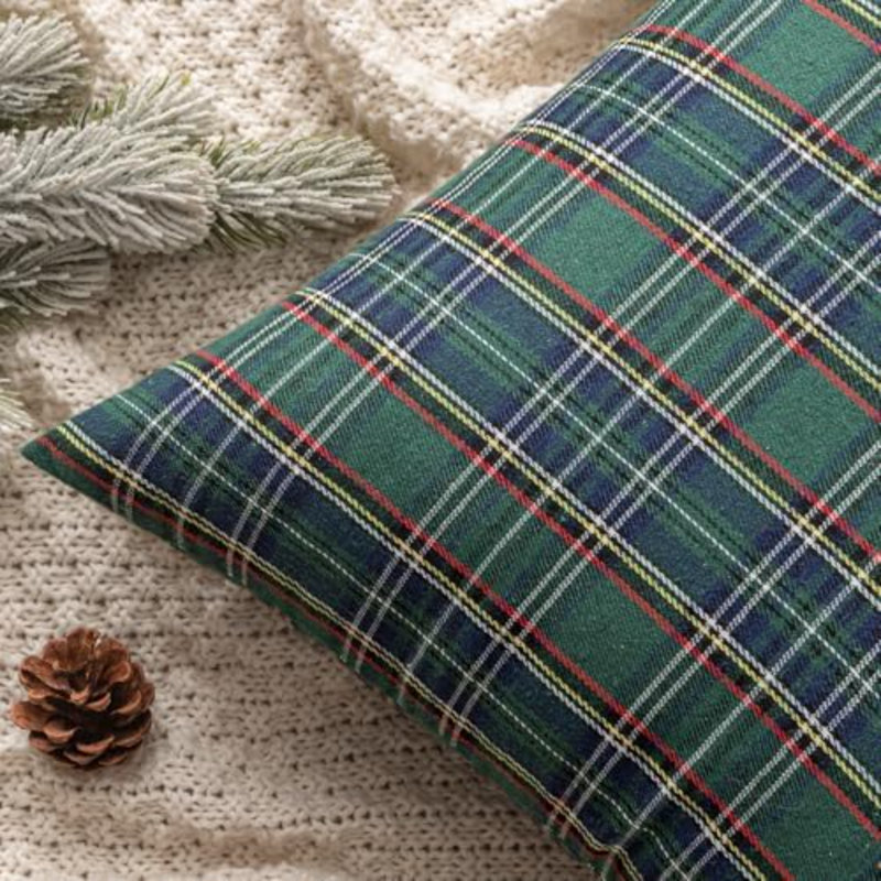 Housses de coussin de Noël écossais tartan écossais 24 x 24 vert, Carreaux rouges, Carré 24 po