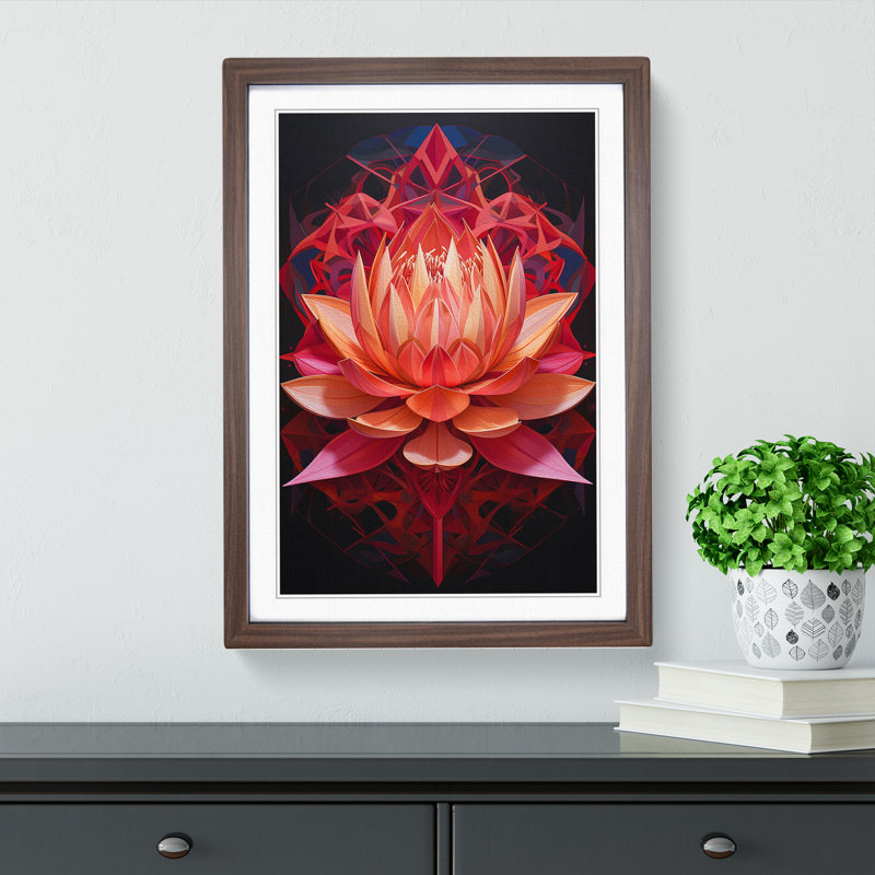 Lotus Flower Geometric - Framed Print, Walnut Framed, 64cm H x 46cm W x 2cm D