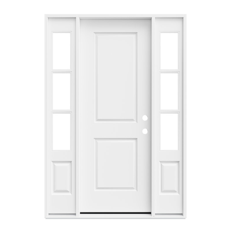 Entry Front Exterior Fiberglass Door 32" x 80" Primed White 2-Panel Prehung Door Fixed Double Sidelite White 3-Lite Clear Glass Door With Jamb, Left-Hand Inswing (Not Included Hardware Kit)