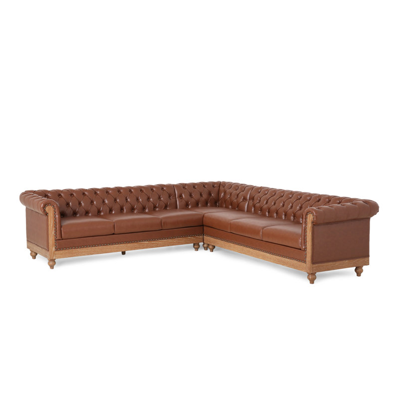 Anduin Symmetrical Corner Sectional, Left Hand Facing, Cognac Faux Leather