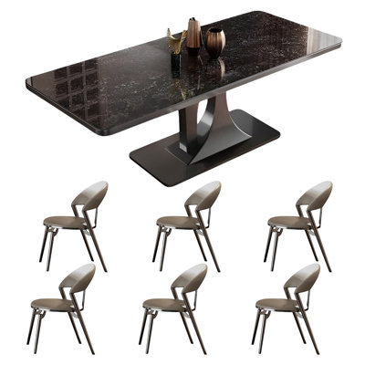 Rectangular rock plate dining table and chair set