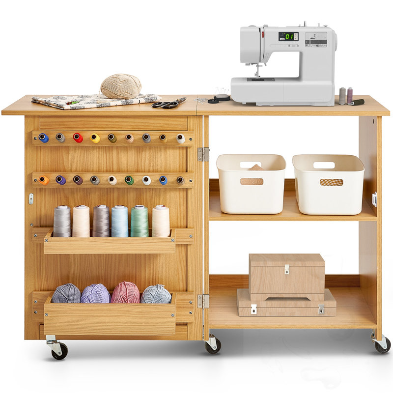 Bureau pliant à roulettes et étagères