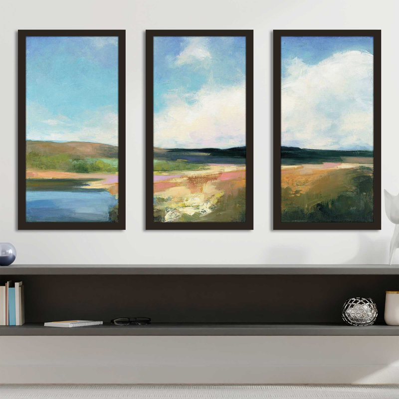 «Dawn by the Water» par Julia Purinton - peinture sur cadre 3 pièces, L 52,5 po x H 33,5 po x P 1 po