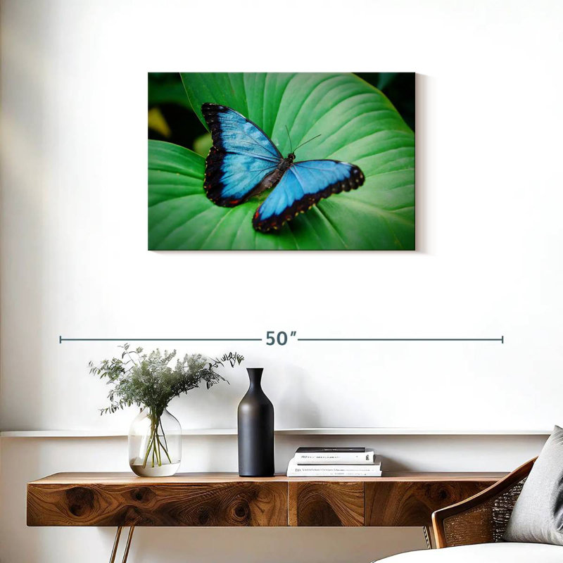 Blue Morpho On Leaf, 20" H x 30" W