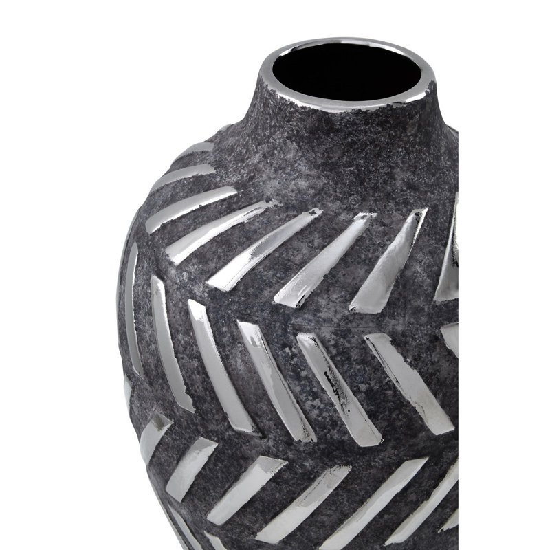 Barb Handmade Ceramic Table Vase, 30cm H x 23cm W x 23cm D, Dark Grey/White