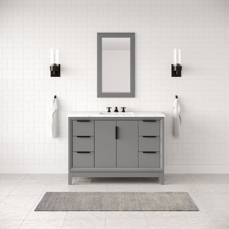 Elizabeth 48" Single Bathroom Vanity Set with Mirror, Cashmere Gray, Matte Black