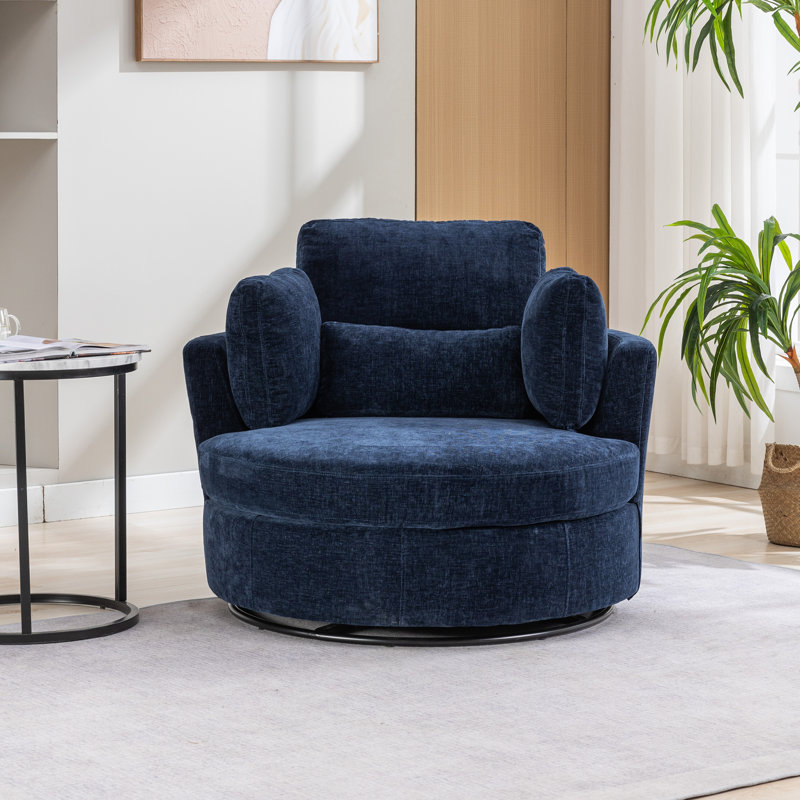 50" W Dahlonega Slipcovered Swivel Barrel Chair, Navy Polyester, 34.6'' H x 50'' W x 47'' D