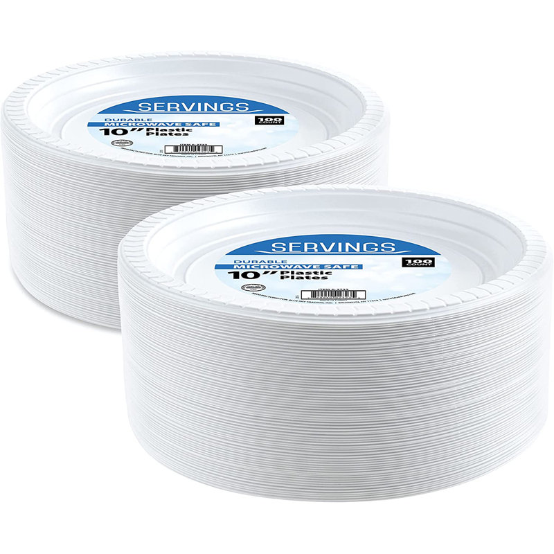 Disposable Plastic Serving Round Plates 10" White