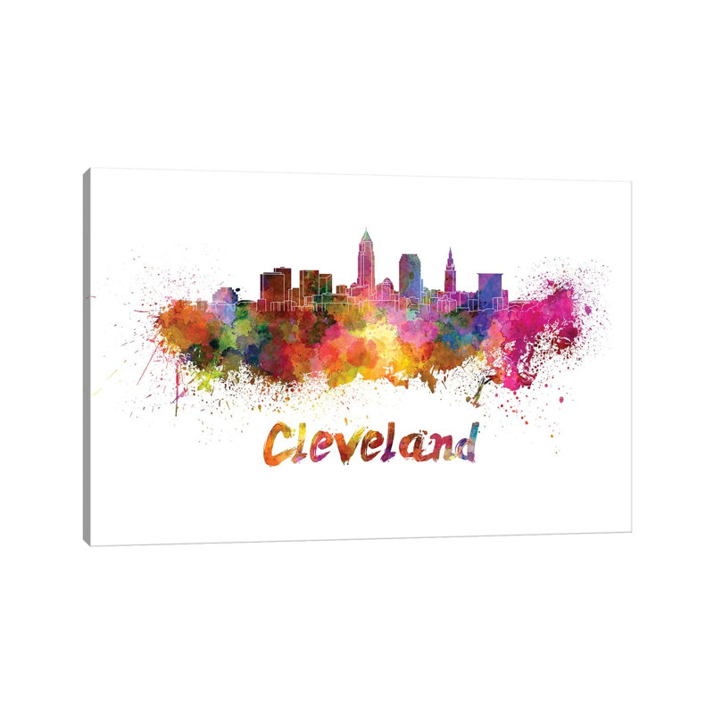 Cleveland Skyline In Watercolour by Paul Rommer - Wrapped Canvas Print, 66.04 cm H x 45.72 cm W