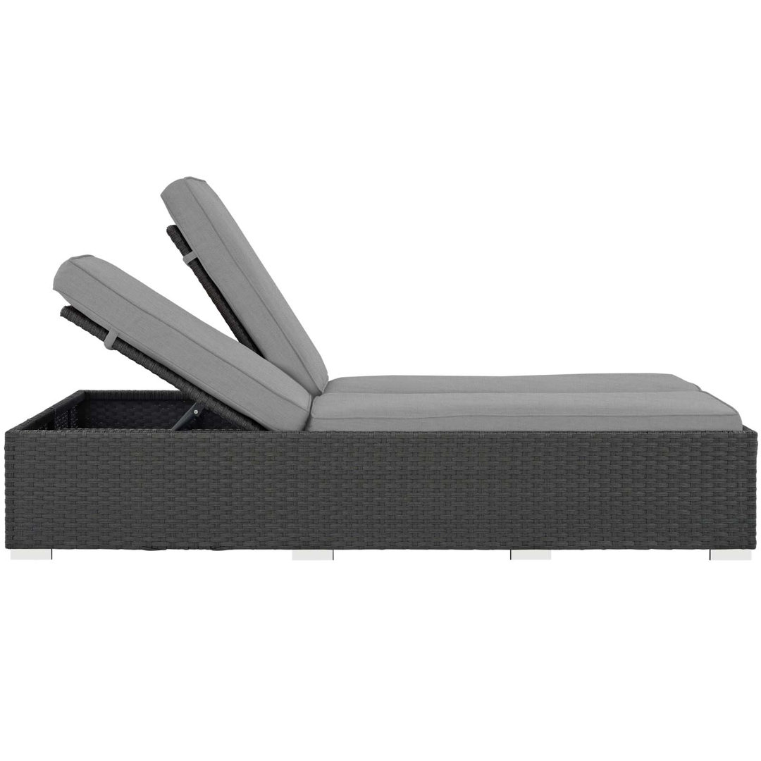 Modway Sojourn Wicker Rattan Outdoor Patio Double Chaise in Chocolate Navy Modway Cushion 