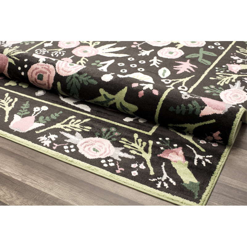 Tapis floral rose onyx Valentina, Rectangle 2 pi x 4 pi