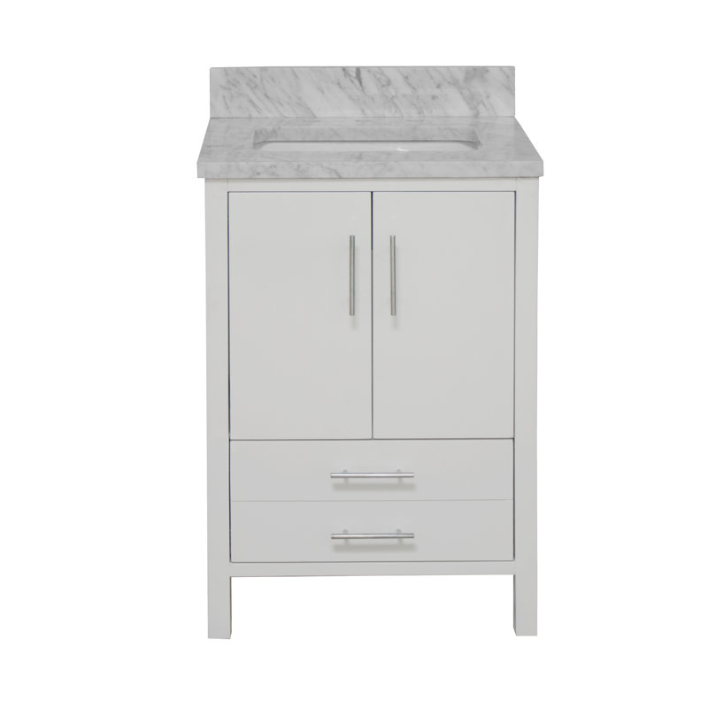 Kiara 24'' Single Bathroom Vanity with Top, White, Carrara Marble