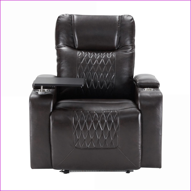 Fauteuils inclinables Power Motion avec chargement USB, rangement pour bras cachés, 2 porte-gobelets et amp; Plateau pivotant à 360 ° | Noir | Polyuréthane