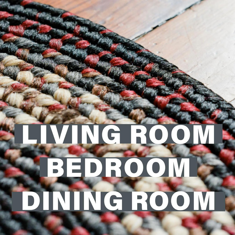  Braided Rug Washable Indoor/Outdoor Gray/Cream/Black/Red Rug, Rectangle 4' x 6'