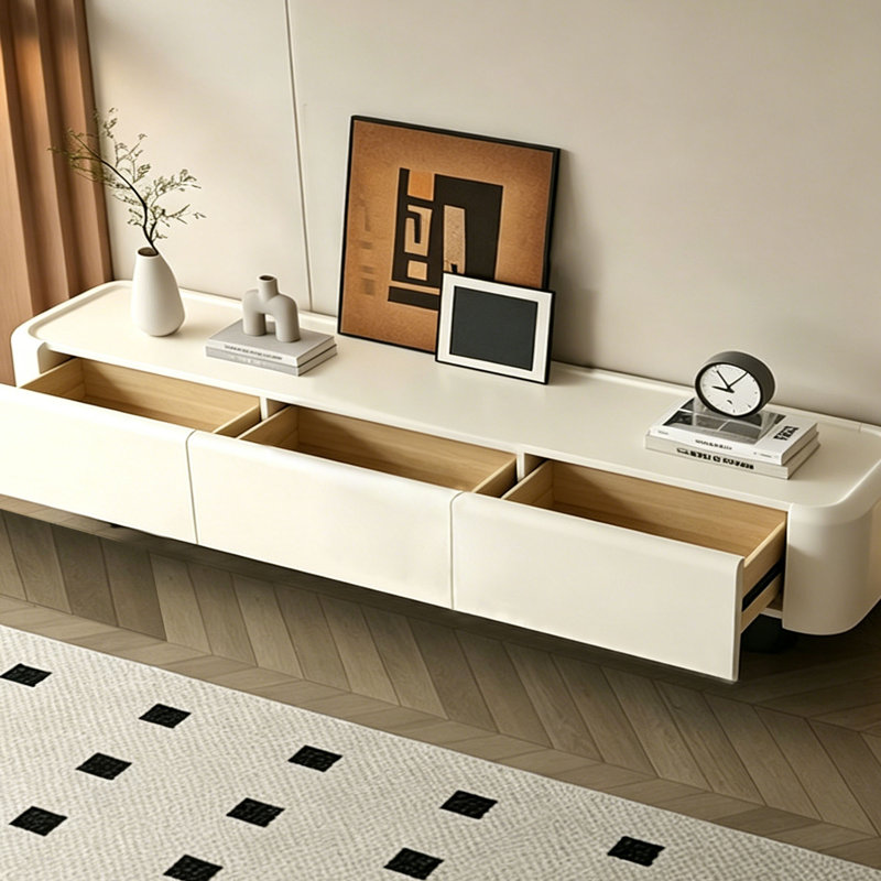 Meuble télé de rangement de style français de couleur crème, 16.54"H x 86.61"L x 13.78"W
