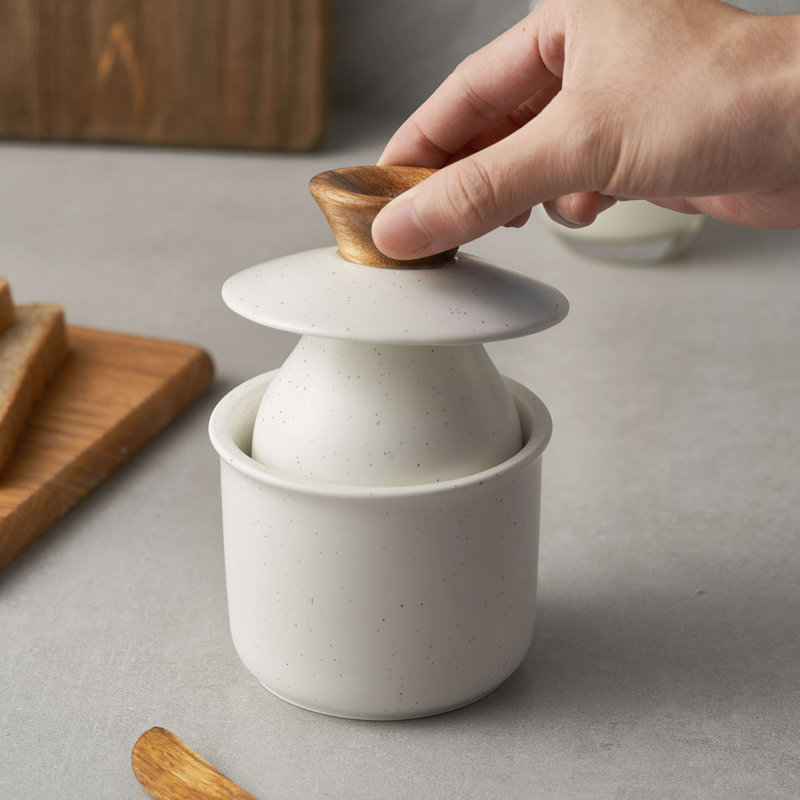 Pot à beurre avec couvercle en bois, Sésame