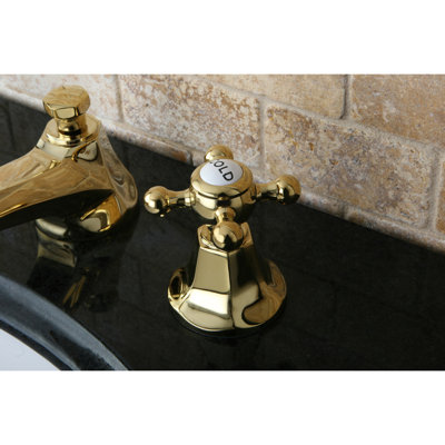 Kingston Brass Metropolitan Two-Handle 3-Hole Deck Mount Widespread Bathroom Faucet with Brass Pop-Up Drain