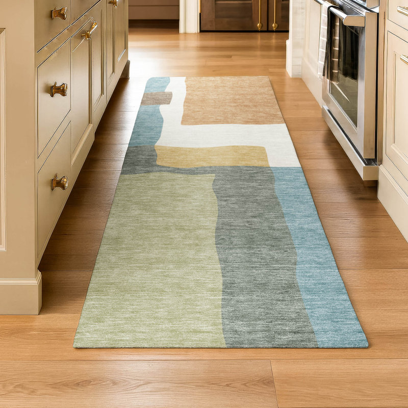 Premium Machine Washable Mayfield AMF2400 Geometric Rug, Seafoam, 2'3" x 7'6" Runner