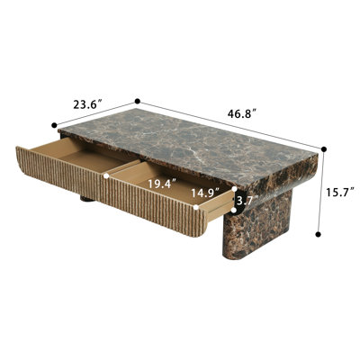 Table basse 47 po avec plateau en faux bois imitation marbre
