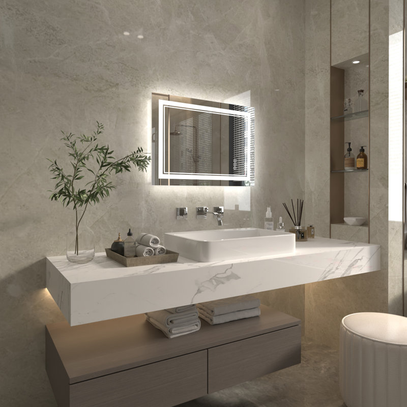 Wall Mount Anti-Fog Oversized Frameless Lighted Bathroom Mirror/ LED Bathroom Mirror, 20" x 28", Rectangle