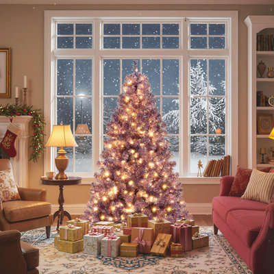 6 FT Artificial Xmas Tree with 688 Branch Tips, 250 Warm White LED Lights 8 Modes Deep Purple