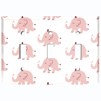 Metal Light Switch Plate Outlet Cover (Zoo Animals Elephant Light Red    - Single Toggle)