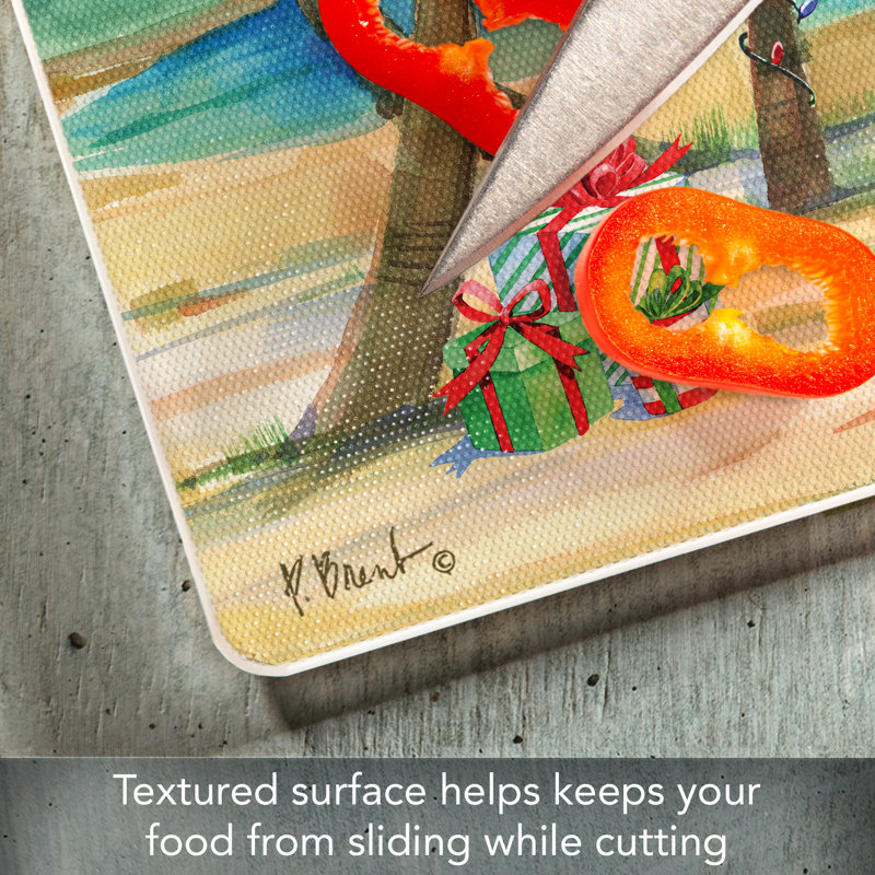 Holiday Palms Rectangular Tempered Glass Cutting Board