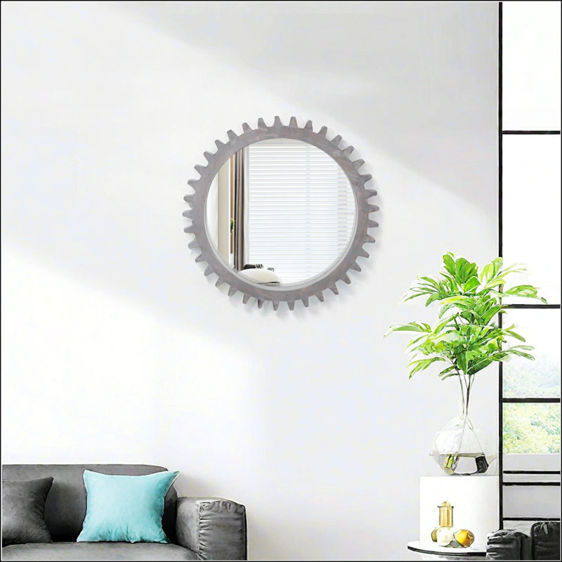 Effet de patchwork de miroir décoratif rétro en bois vintage, 16,53 po x 16,53 po, Brun foncé