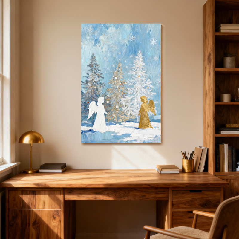 Animals Winter Angels Snowy Trees Christmas Scene, 40" H x 28" W