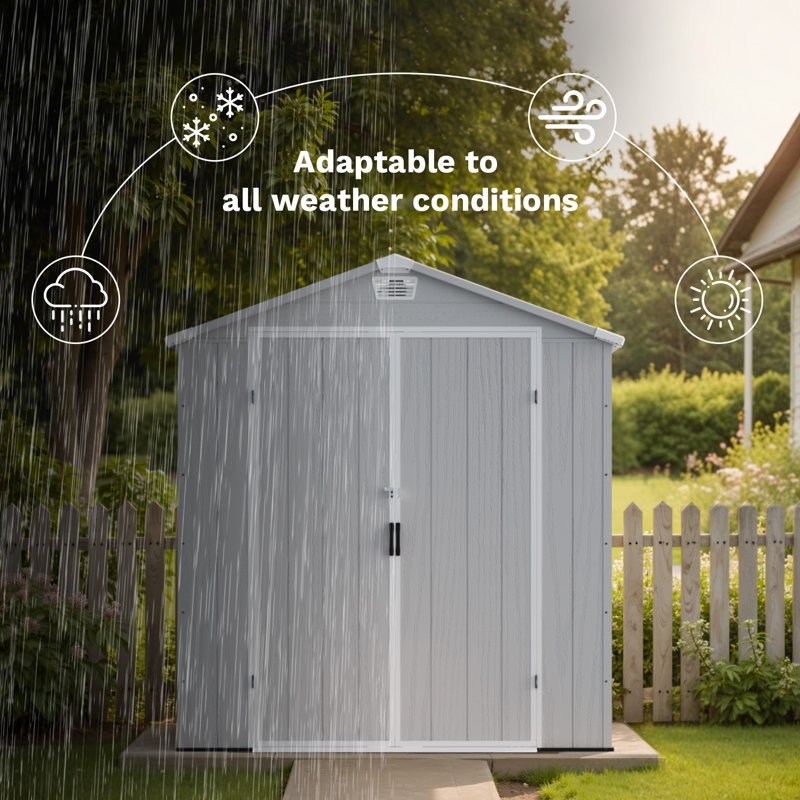 6 Ft. W X 6 Ft. D Resin Outdoor Storage Shed, Weather-Resistant Outdoor Storage With Reinforced Design, White