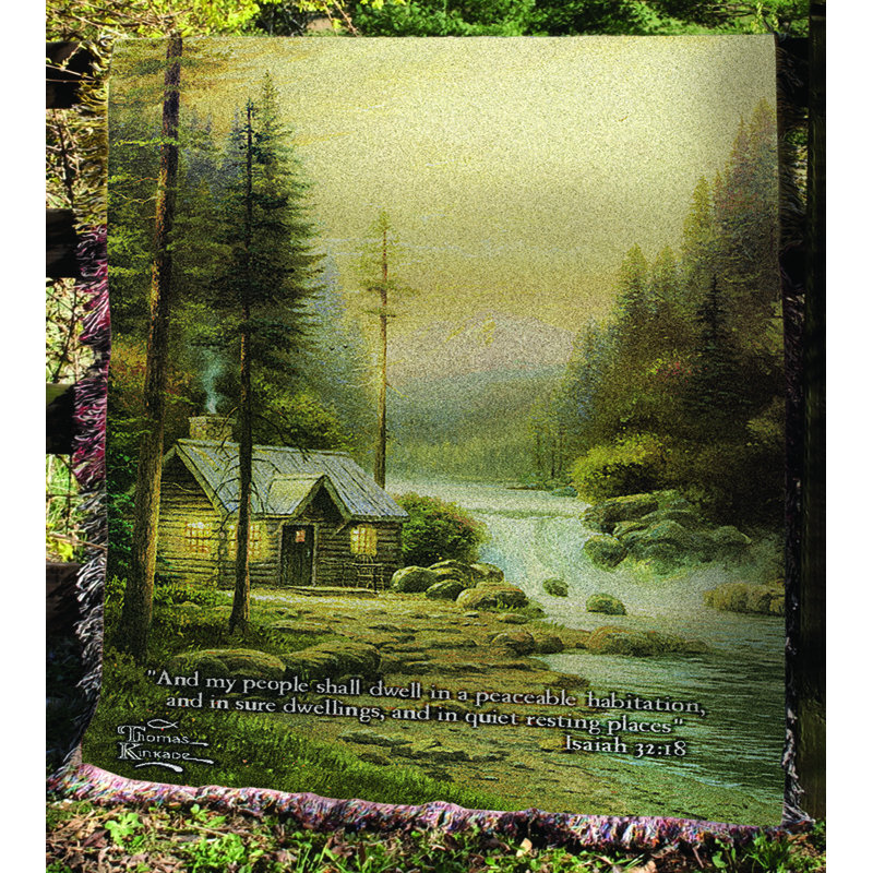 Manual Woodworkers Weavers Evening In Forest Tapestry Throw 50 x 60 Inch 100 Percent Cotton Woven Heirloom Quality Green