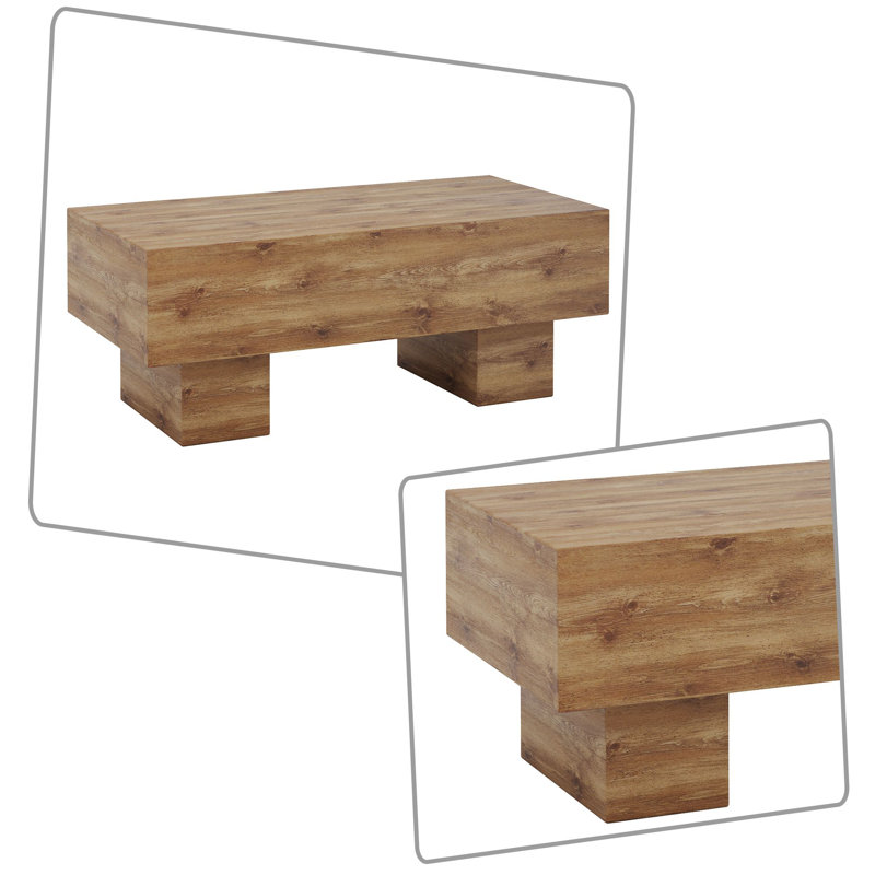 Table basse moderne en bois avec plateau large et base de support en panneau de fibres à densité moyenne pour le salon