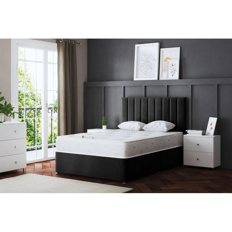 Amelia Upholstered Panel 4 Draw Divan Bed with Headboard, Black, Small Double (4')