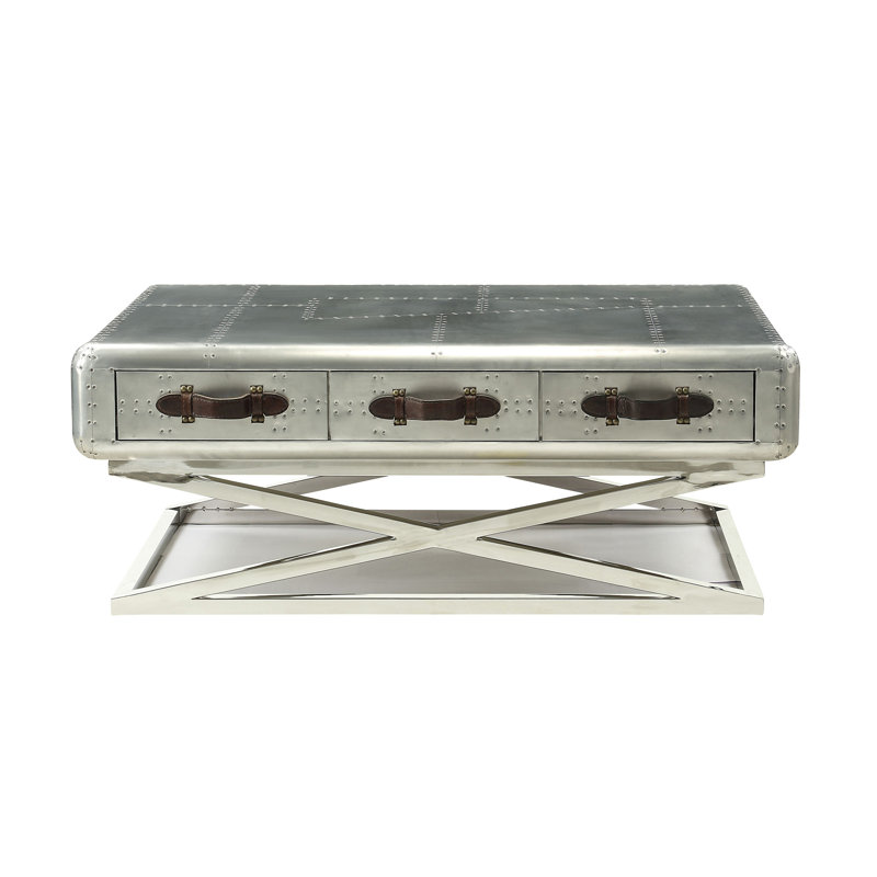 Demarco Cross Legs Coffee Table with Storage in Aluminum