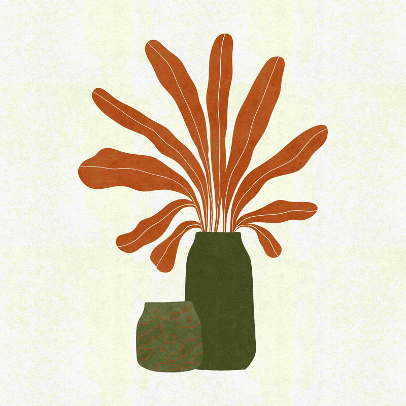 «Two Green Vases Orange Plant», impression sur toile tendue, L 12 po x H 12 po