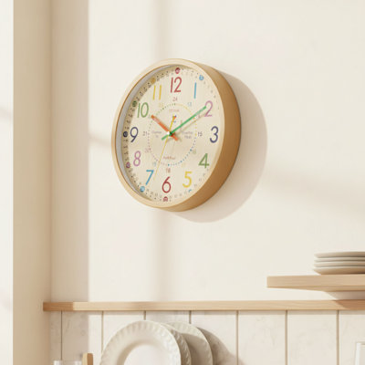 Horloge d'apprentissage pour enfants de 12 pouces - silencieuse, sans pile, adaptée aux chambres d'enfants, aux salles de classe de la maternelle et aux salles de jeux scolaires