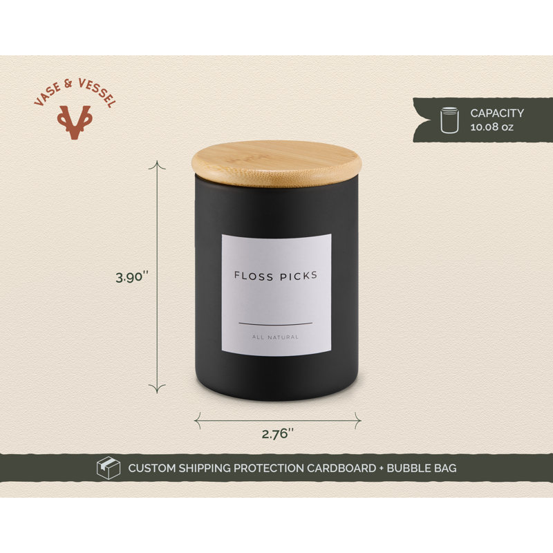  Mini pots d'apothicaire en verre avec couvercle en bambou, ensemble de 3, 10 oz, Noir
