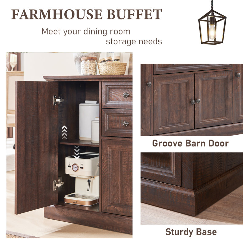 Rustic Brown 58" Wood Buffet Cabinet with Storage and Drawers