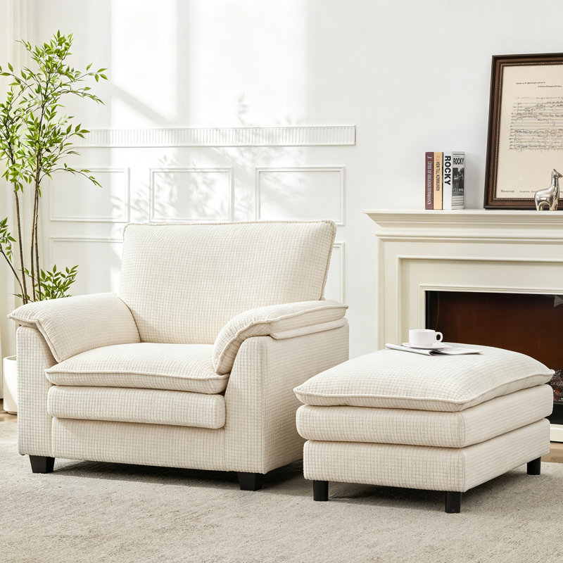 Fauteuil d'appoint surdimensionné avec repose-pieds, Beige